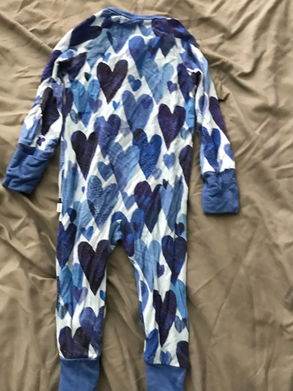 Little Sleepies Blue Heart-Print Zip One-Piece BAMBOO PJS